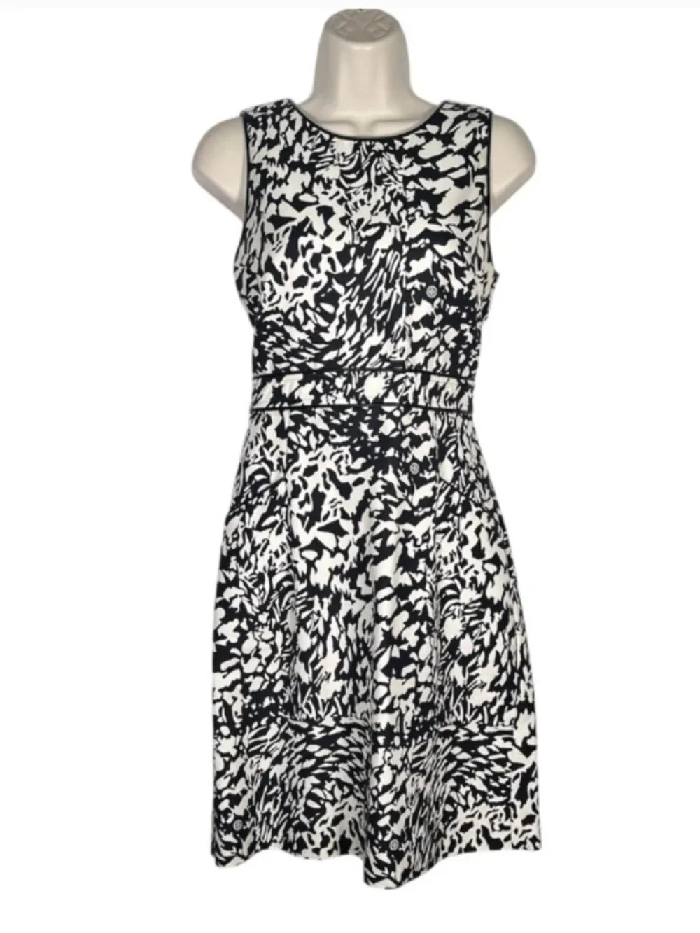 Tory Burch Black White Abstract Logo Print Sleeveless Dress Size 8
